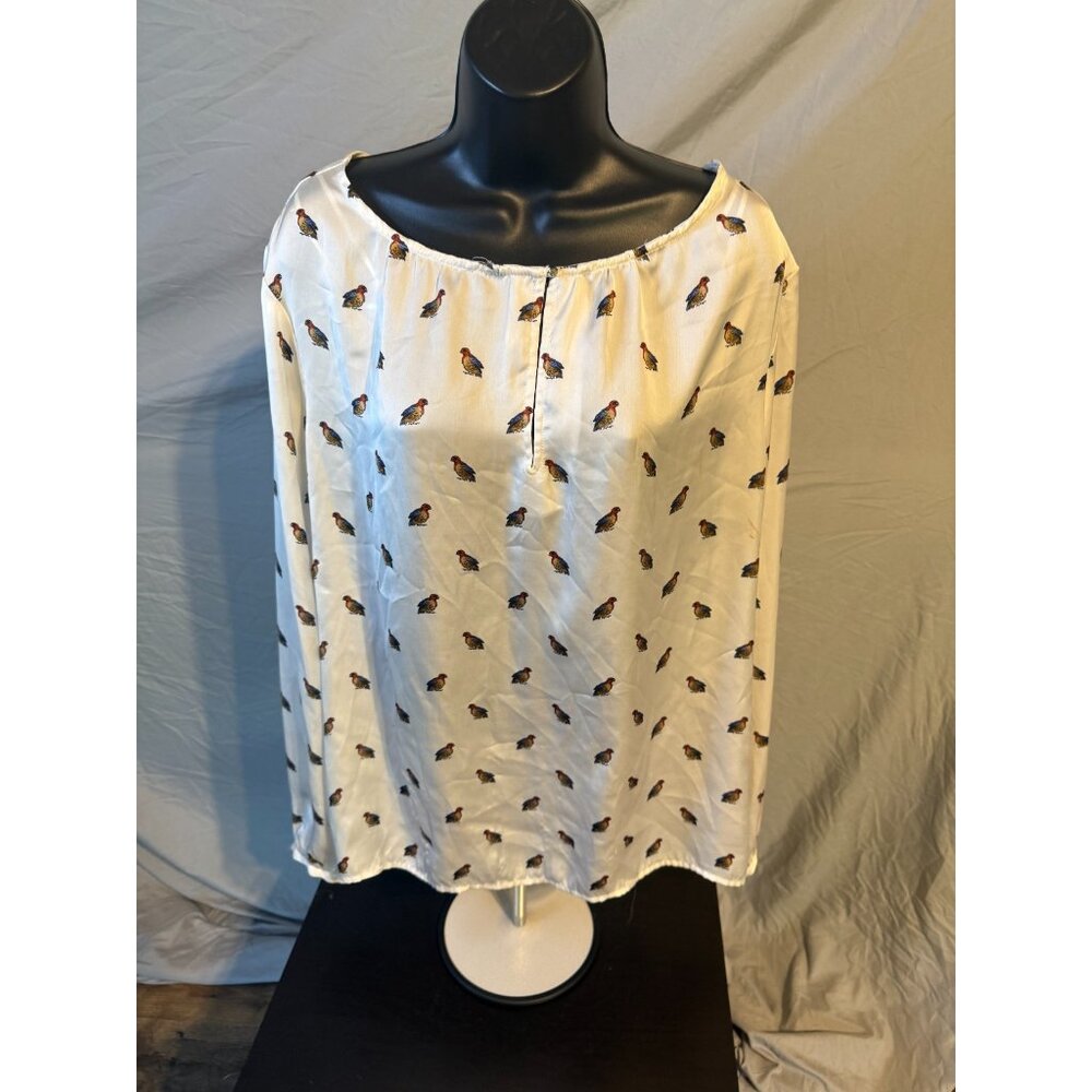 Hippie Boho Twee Women’s Quirky Bird Pattern Dressy Shirt XL Silky Academia Alt